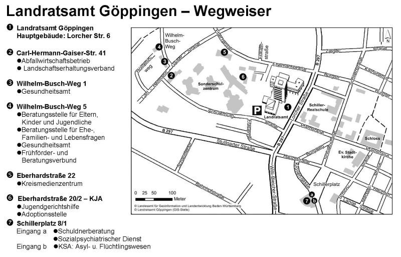 Skizze Landratsamt und Nebenstellen Skizze Landratsamt und Nebenstellen mit Adressen