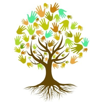 Baum Vormundschaft Baumillustration mit Handabdrücken als Blätter.