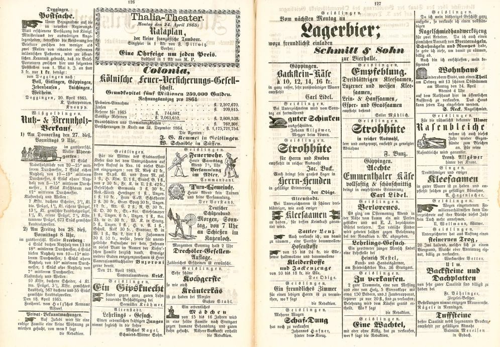 Anzeigenteil des Alb- und Filsthalboten vom 22. April 1863