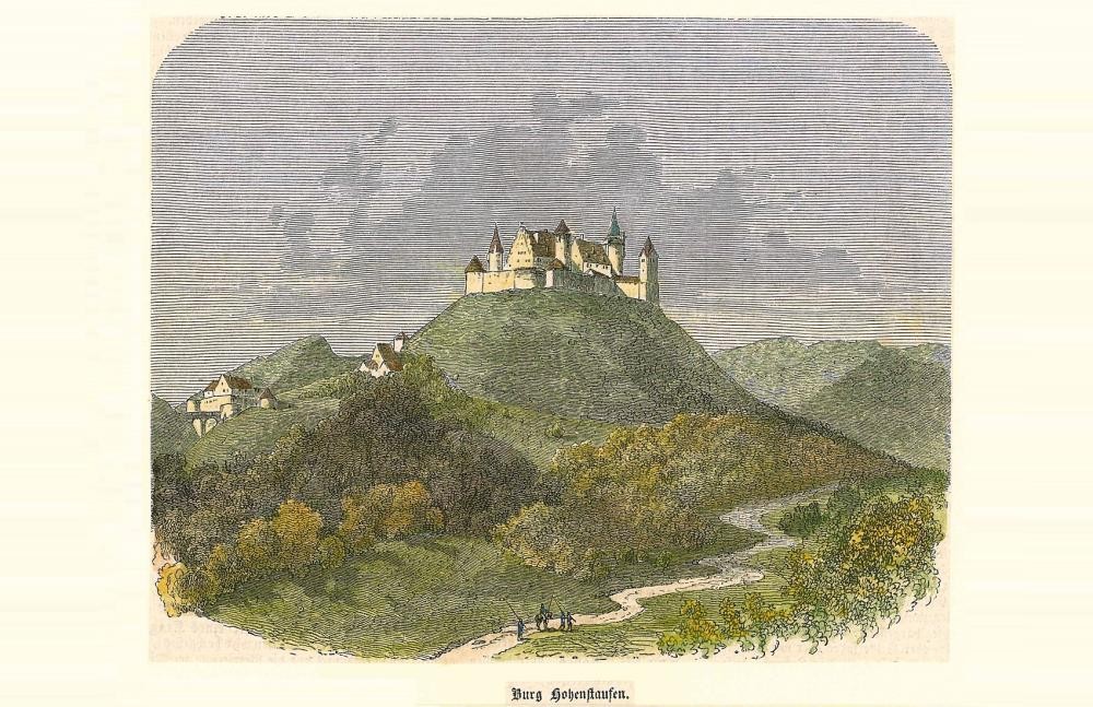 Kolorierte Lithographie der "Burg Hohenstaufen" (um 1880)