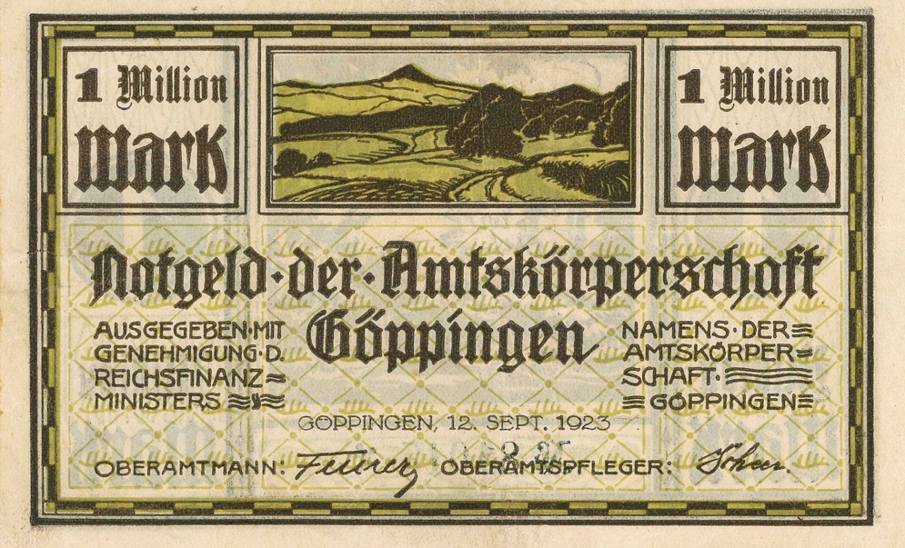 1 Million Mark-Notgeldschein der Amtskörperschaft Göppingen von 1923 (Quelle: Kreisarchiv Göppingen)