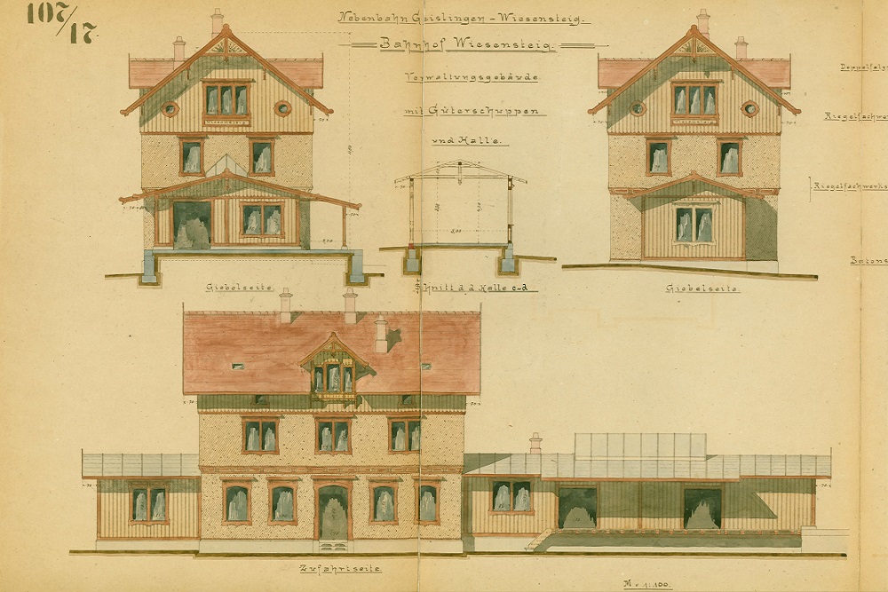 Plan des Bahnhofsgebäudes in Wiesensteig von 1901/1902 (Bestand B 5 Nr. 4718)