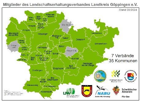Landkreiskarte mit einer Übersicht Mitglieder des Landschaftserhaltungsverbandes Landkreis Göppingen e.V.