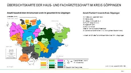 Landkreiskarte farblich und regional nach Anzahl der Ärzte im Landkreis aufgeteilt 