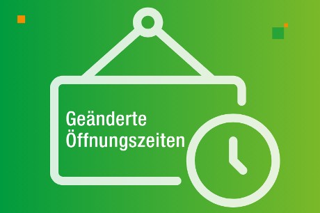 Geänderte Öffnungszeiten Geänderte Öffnungszeiten, Piktogramm mit Schild und Uhr