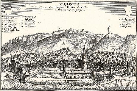 Ansicht der Amtsstadt Geislingen um 1700 (Bestand S 18 Nr. 14)