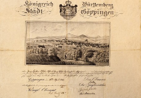 Meisterbrief des Georg Christian Schäfer von 1842 (Bestand S 18 Nr. 3)