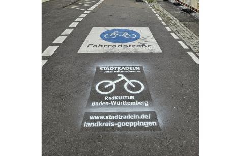 STADTRADELN Symbol auf der Fahrradstraße