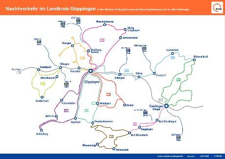 Ein Plan der Nachtbuslinien im Landkreis Göppingen