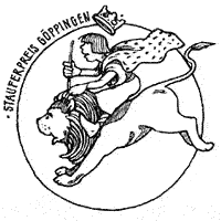 Logo des Staufer-Schülerpreises: Ein junger König reitet auf einem Löwen