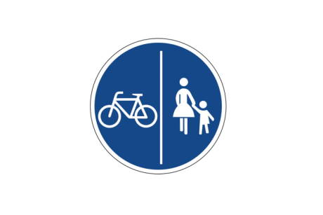 Verkehrszeichen Fuß- und Radverkehr getrennt durch eine senkrechter Linie