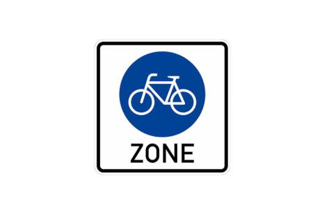 Verkehrsschild mit Fahrradsymbol und Schriftzug "Zone" Verkehrsschild mit Fahrradsymbol und Schriftzug "Zone"